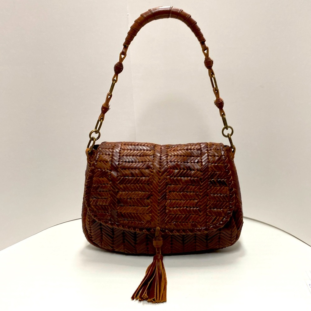 ABS Allen Schwartz brown woven leather handbag